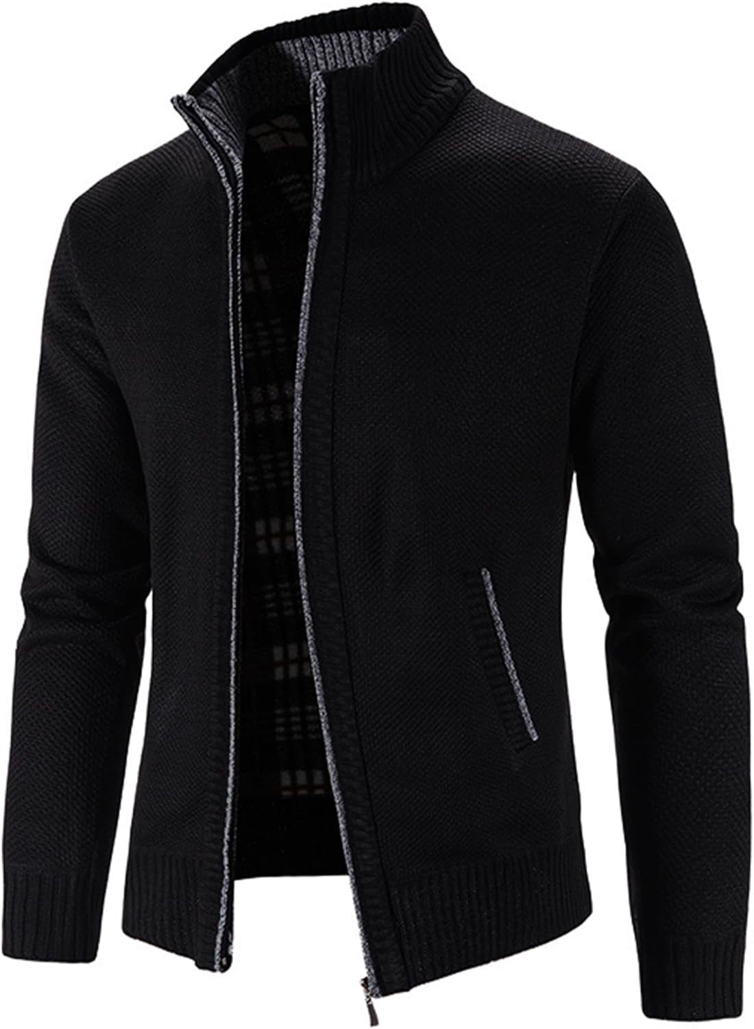 Men'S Casual Slim Full Zip Thick Knitted Cardigan Sweaters with Pockets
