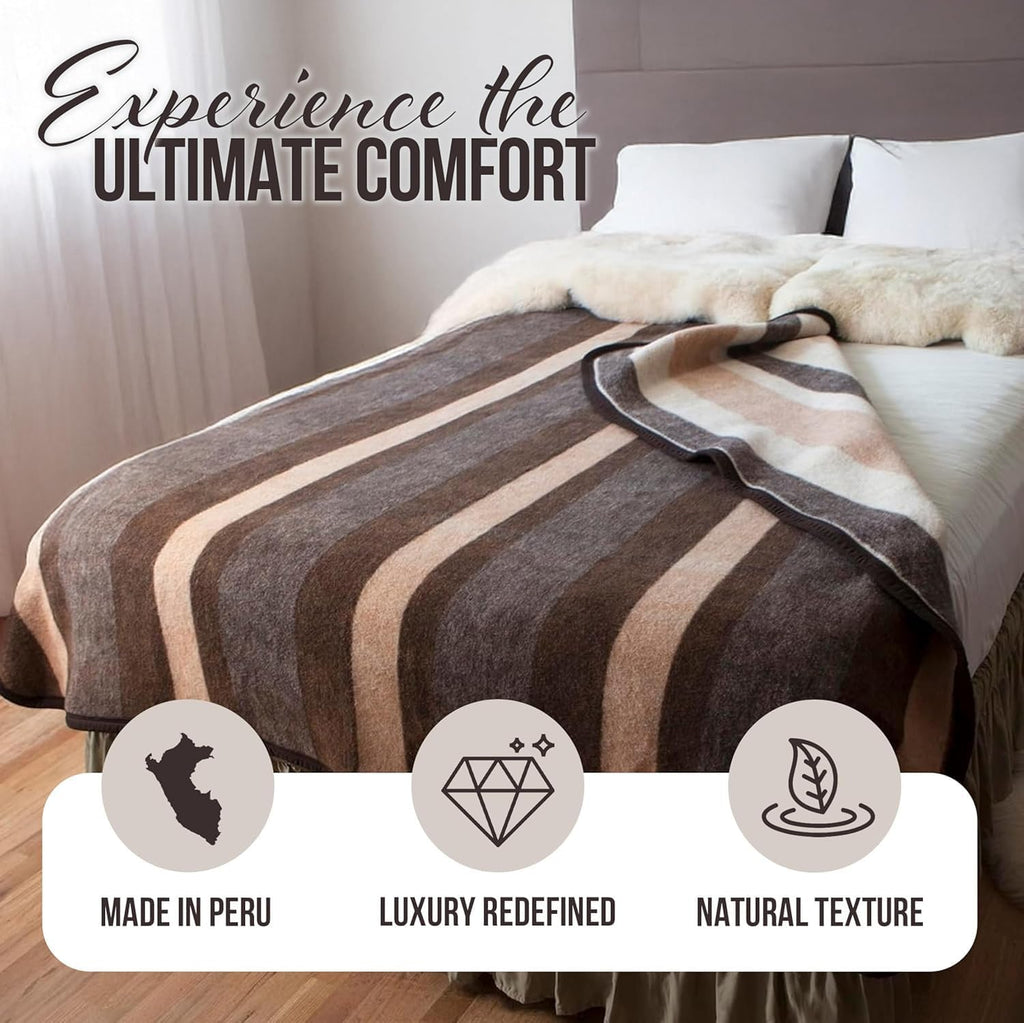 100% Natural Alpaca and Merino Wool Blanket, Andean Collection, Twin Size Blanket - Thick, Soft and Warm, Rustic Woven Blanket, Made in Peru