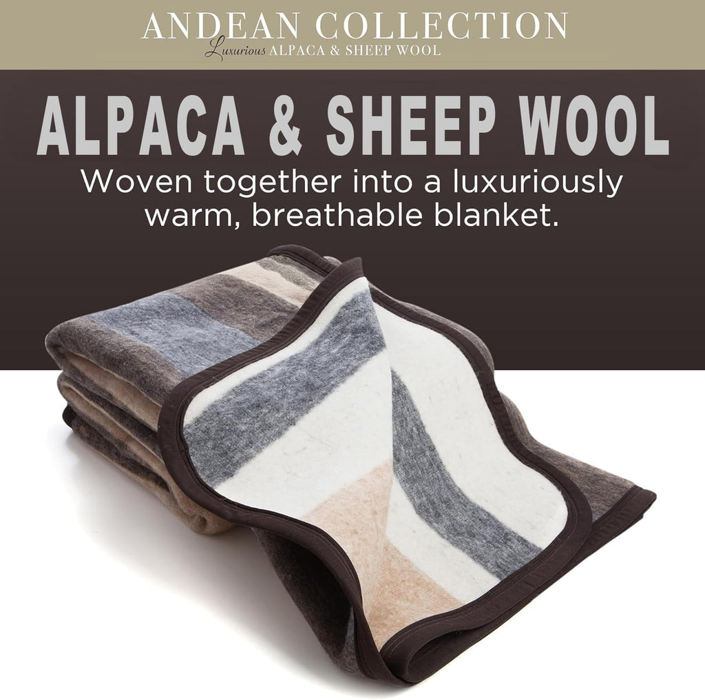 100% Natural Alpaca and Merino Wool Blanket, Andean Collection, Twin Size Blanket - Thick, Soft and Warm, Rustic Woven Blanket, Made in Peru