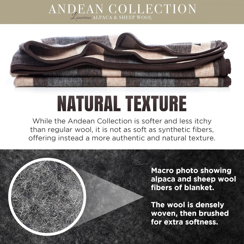 100% Natural Alpaca and Merino Wool Blanket, Andean Collection, Twin Size Blanket - Thick, Soft and Warm, Rustic Woven Blanket, Made in Peru