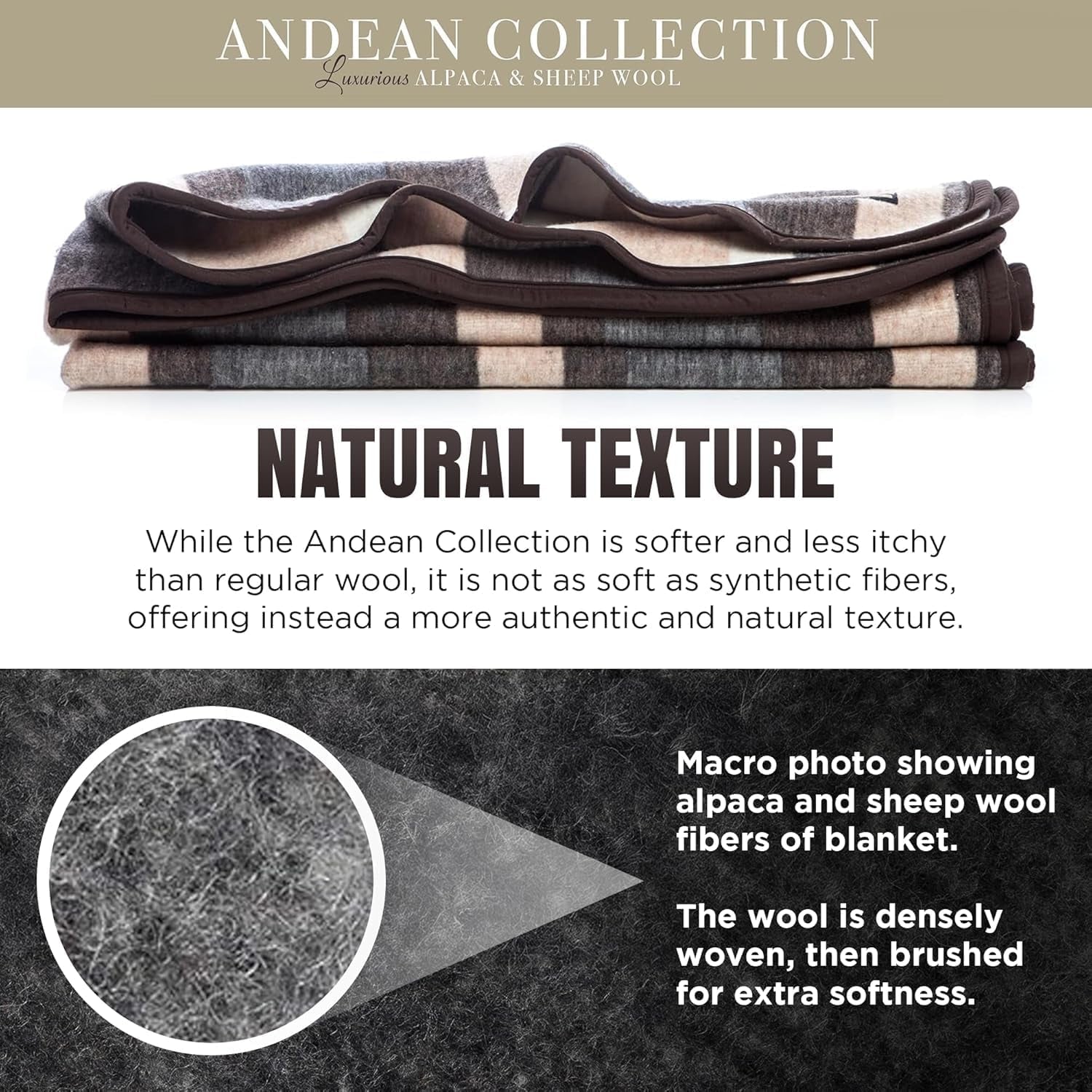 100% Natural Alpaca and Merino Wool Blanket, Andean Collection, Twin Size Blanket - Thick, Soft and Warm, Rustic Woven Blanket, Made in Peru