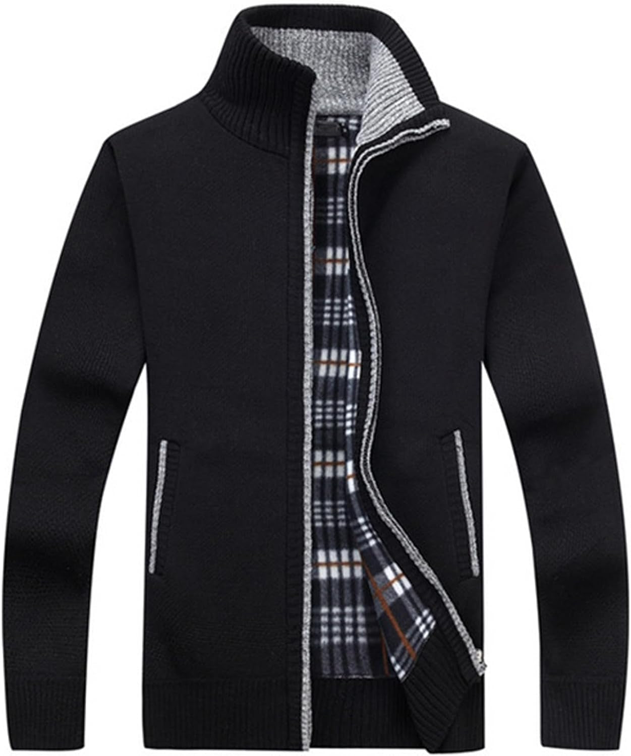 Men'S Casual Slim Full Zip Thick Knitted Cardigan Sweaters with Pockets